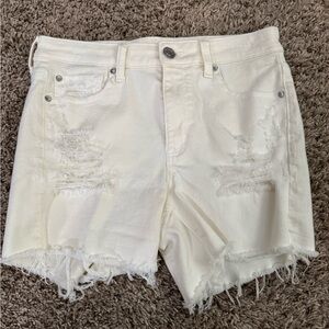 American Eagle Outfitters Cream Distressed Jean Shorts